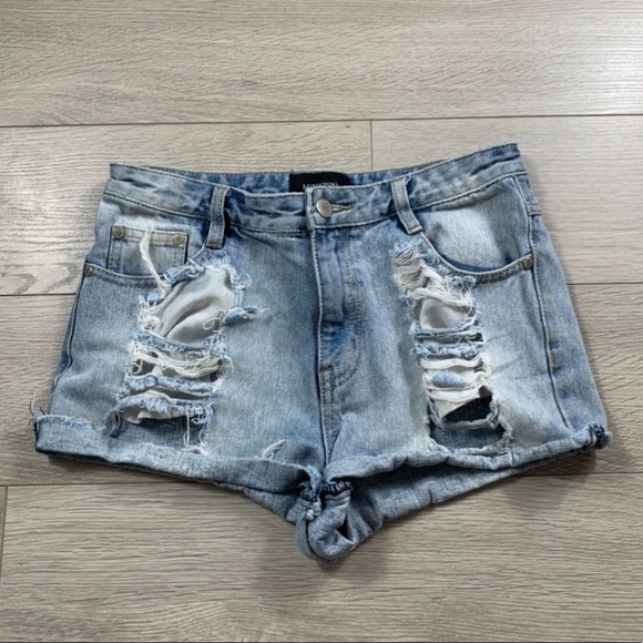 Minkpink Distressed Slasher Jean Denim Shorts - Picture 3 of 12